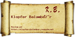 Klopfer Balambér névjegykártya